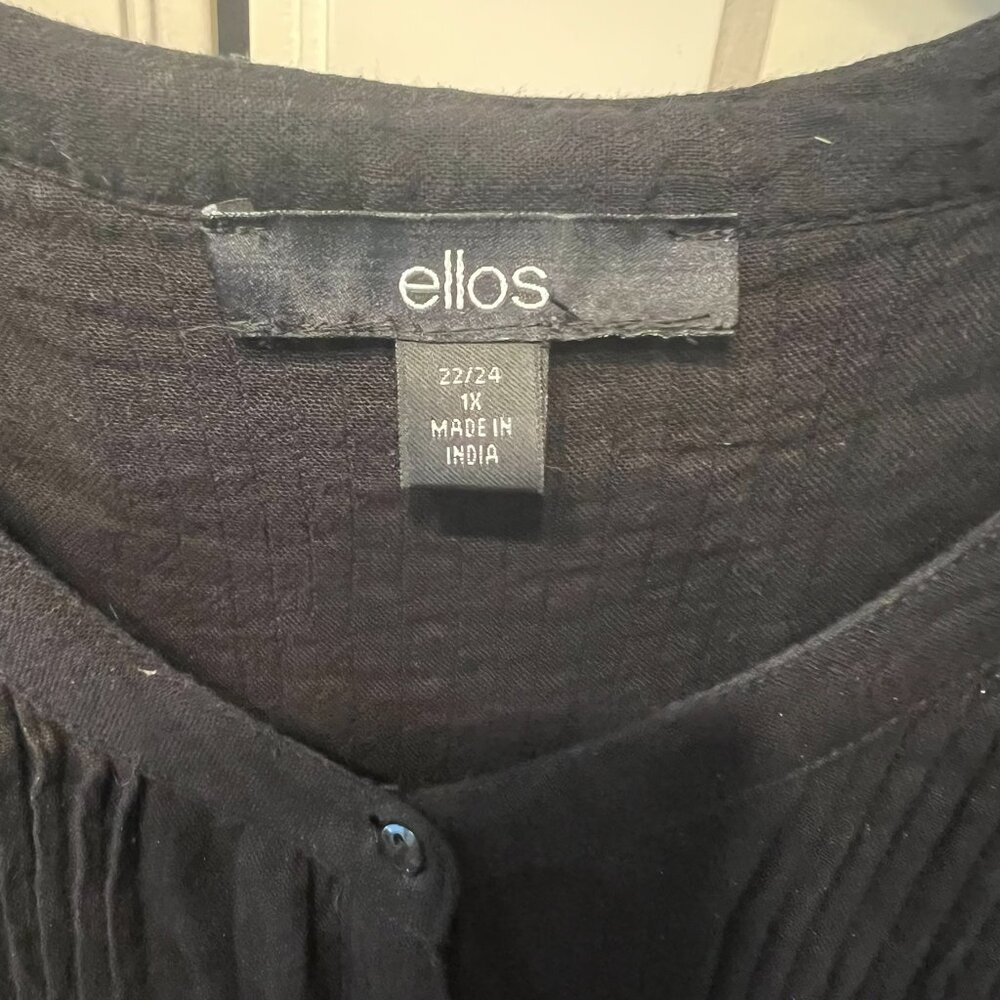 ELLOS Black ¾ Sleeve Crochet Trim Pintucked Blouse (Size 1X – 22/24) - Picture 3 of 8